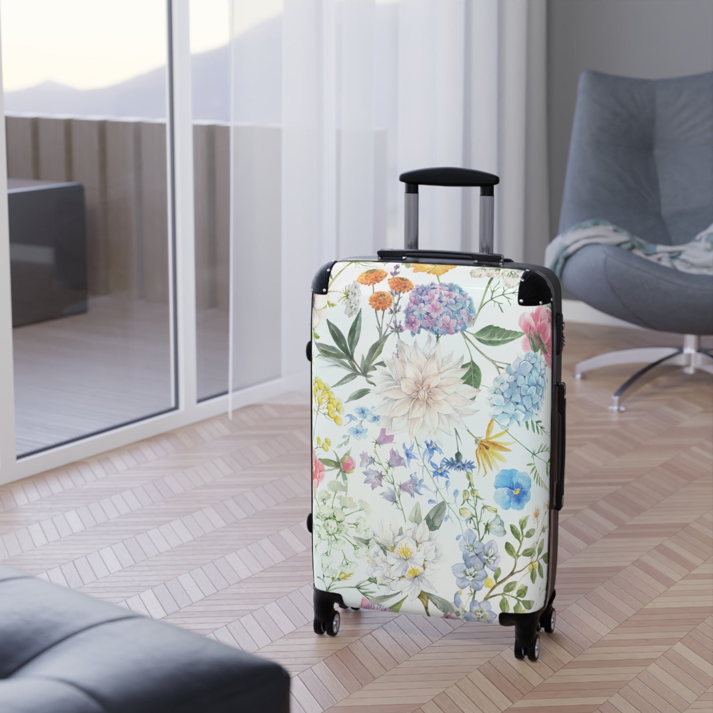 Floral Watercolor Suitcase – Lightweight Carry-On Luggage with Pastel Garden Print