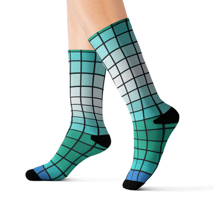 Teal Gradient Grid Socks | Sublimation Patterned Socks