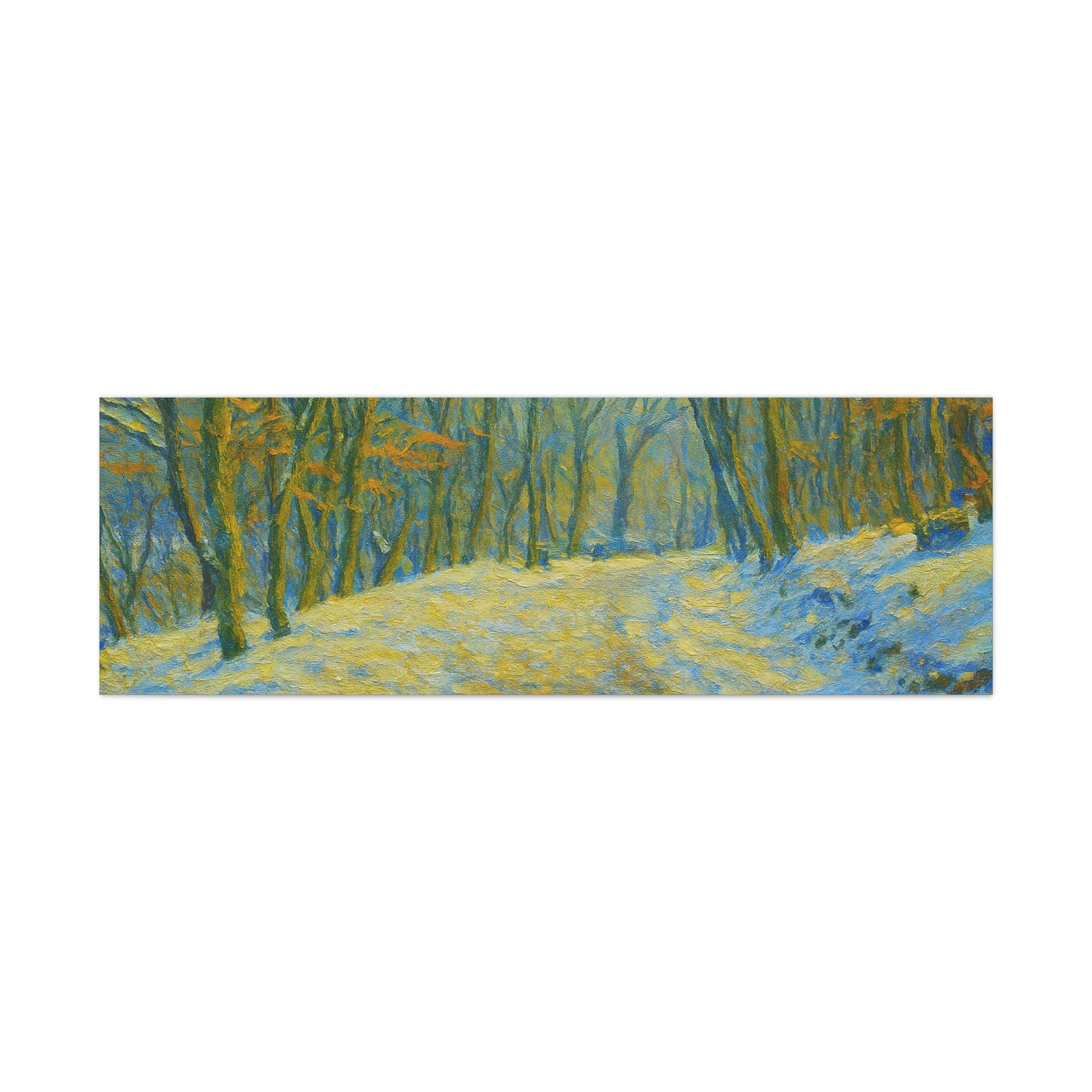Winter landscape canvas wall art by Printify showcasing a cozy nature scene, ideal for living room decor.