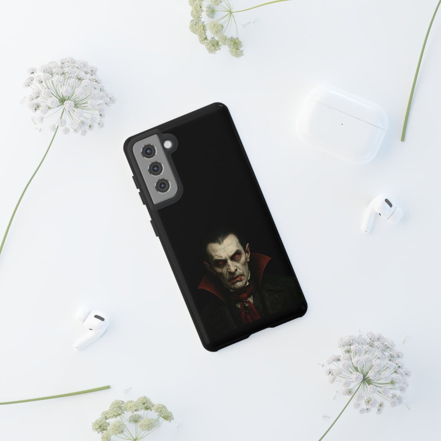 Gothic vampire portrait phone case for iPhone featuring Dracula horror design, Printify brand, with dark, eerie artwork.