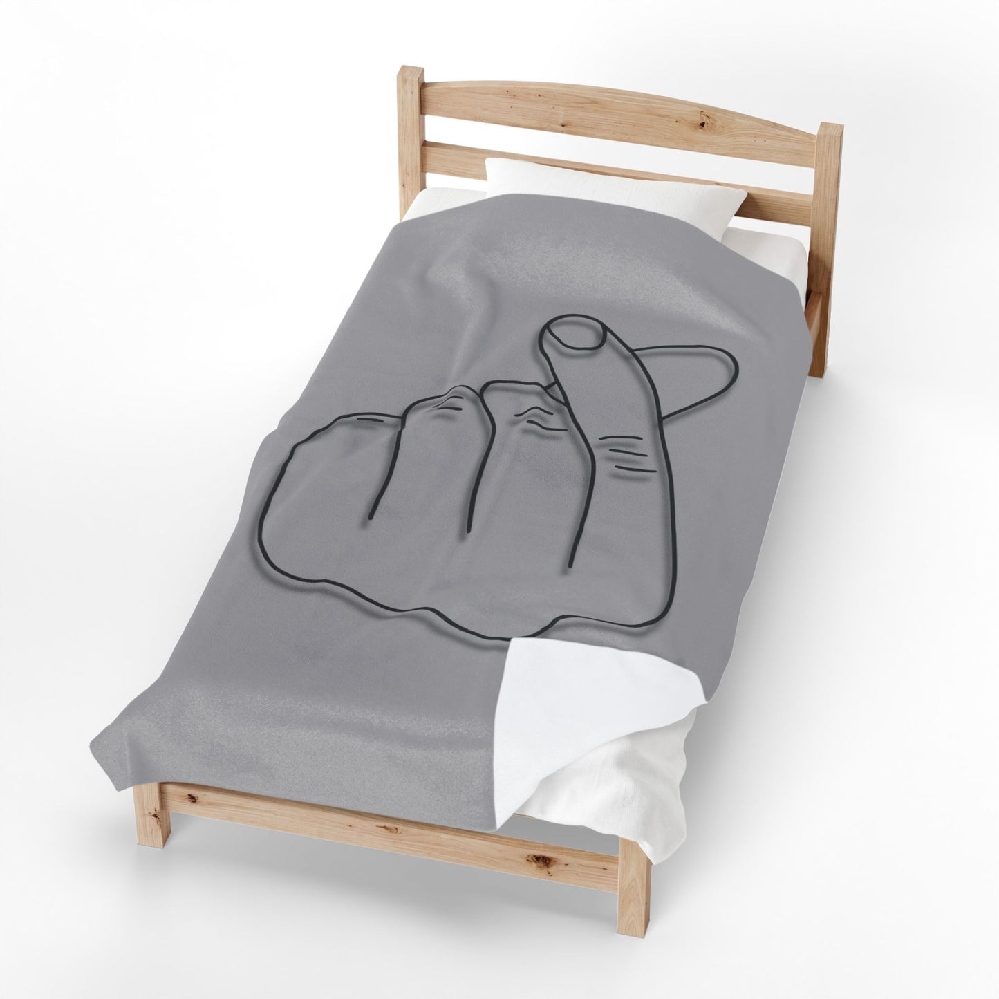 Velveteen plush blanket with heart gesture print, cozy all-over design ideal for gifts and home decor by Printify.