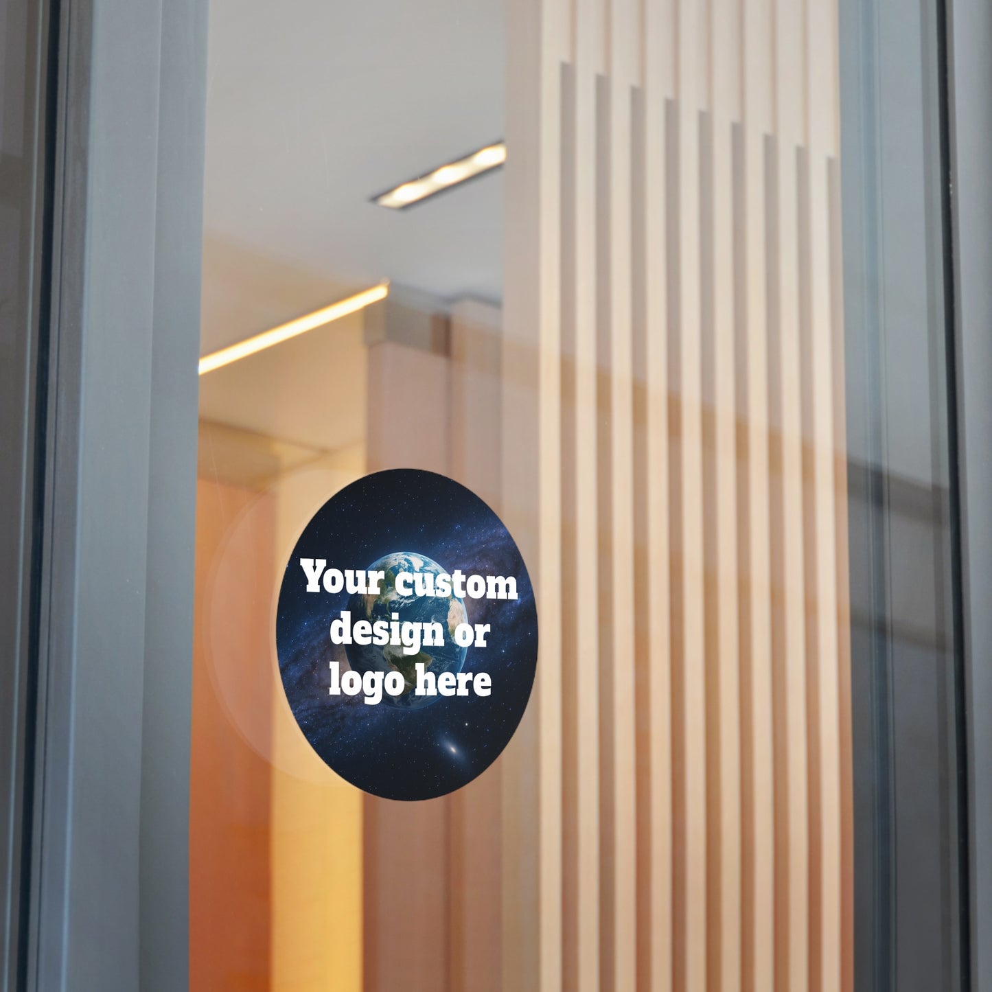 Custom Earth Space Design round vinyl sticker featuring a space-themed planet illustration on a white paper decal by Printify.