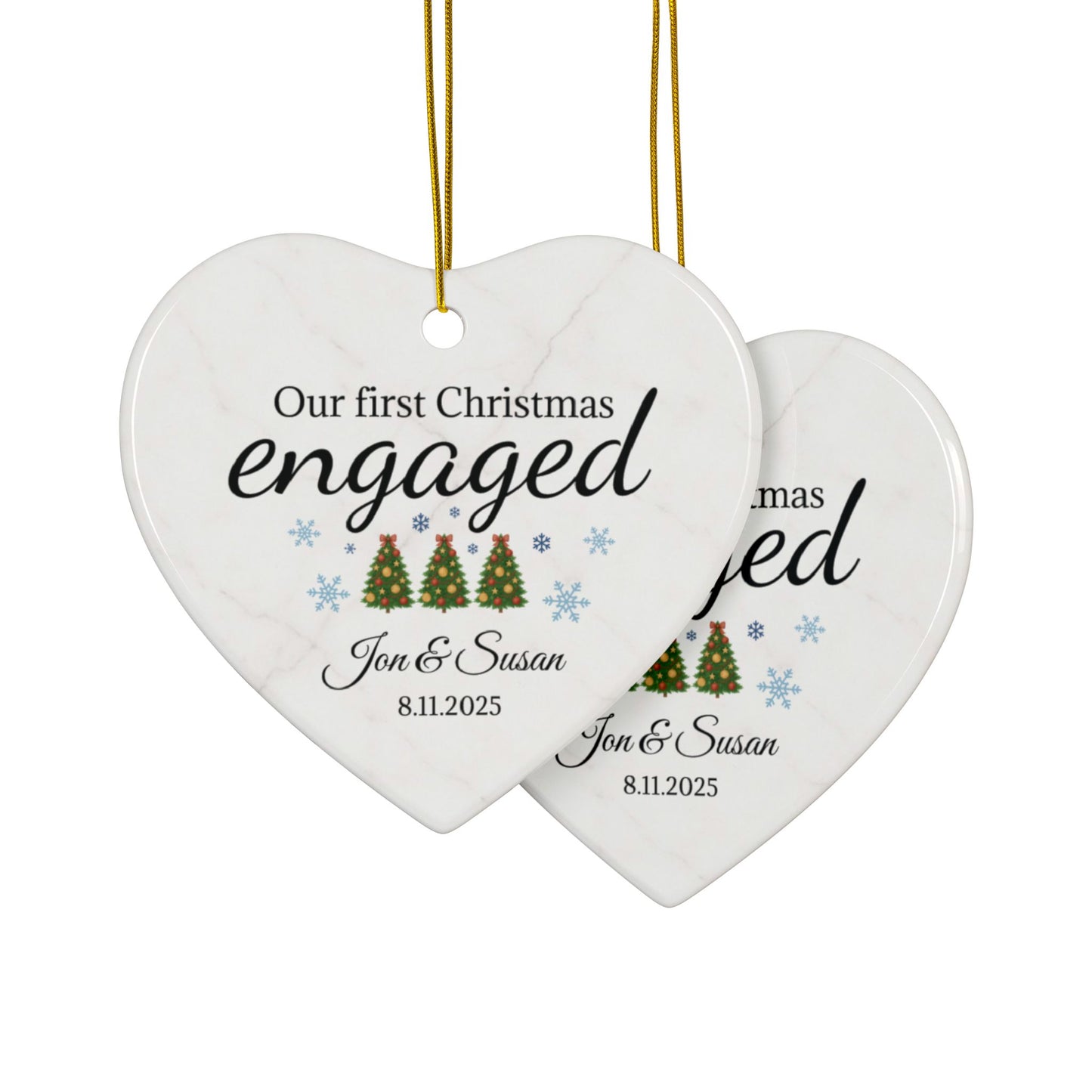 Our First Christmas Engaged heart ornament | Ceramic Christmas ornament - TRV