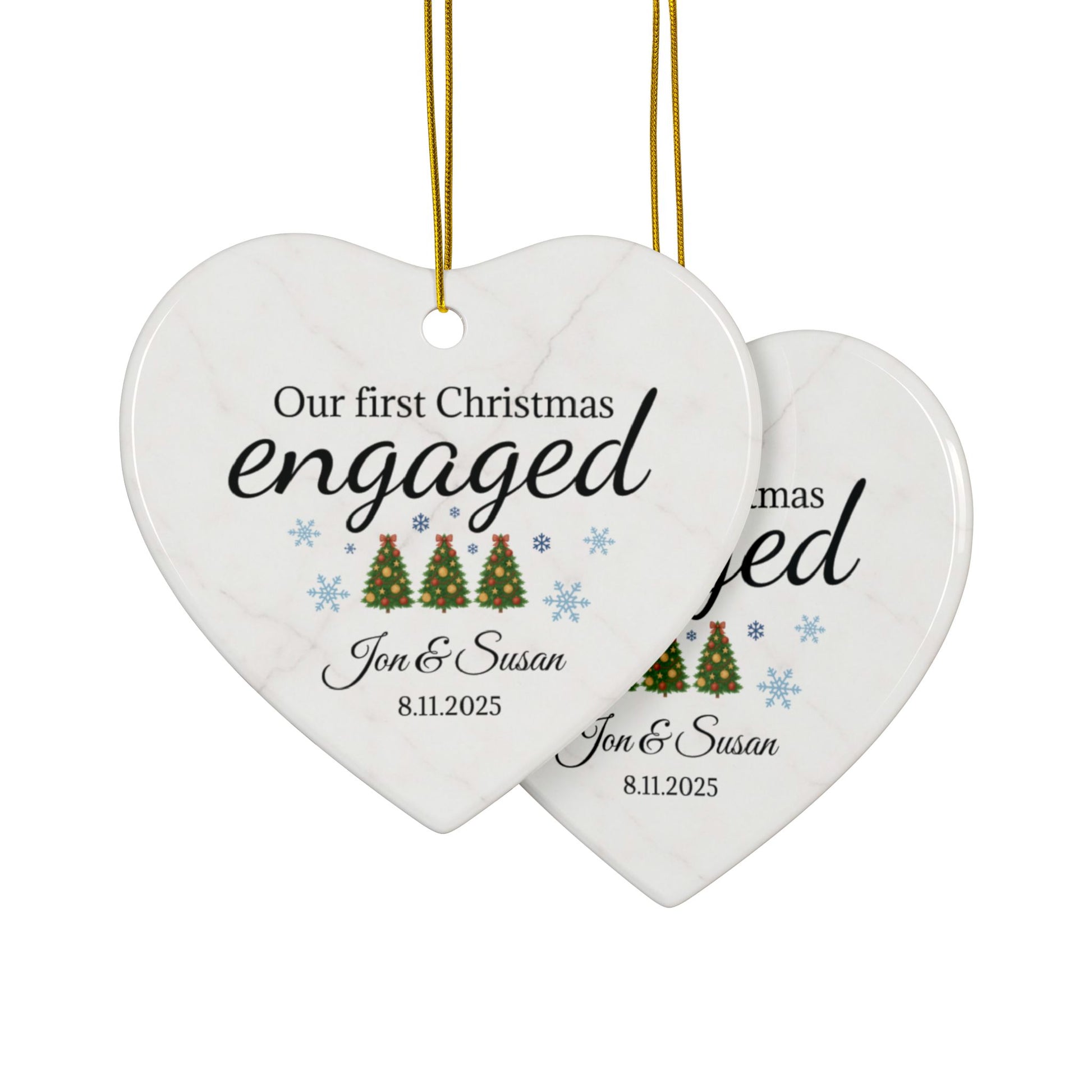 Our First Christmas Engaged heart ornament | Ceramic Christmas ornament - TRV
