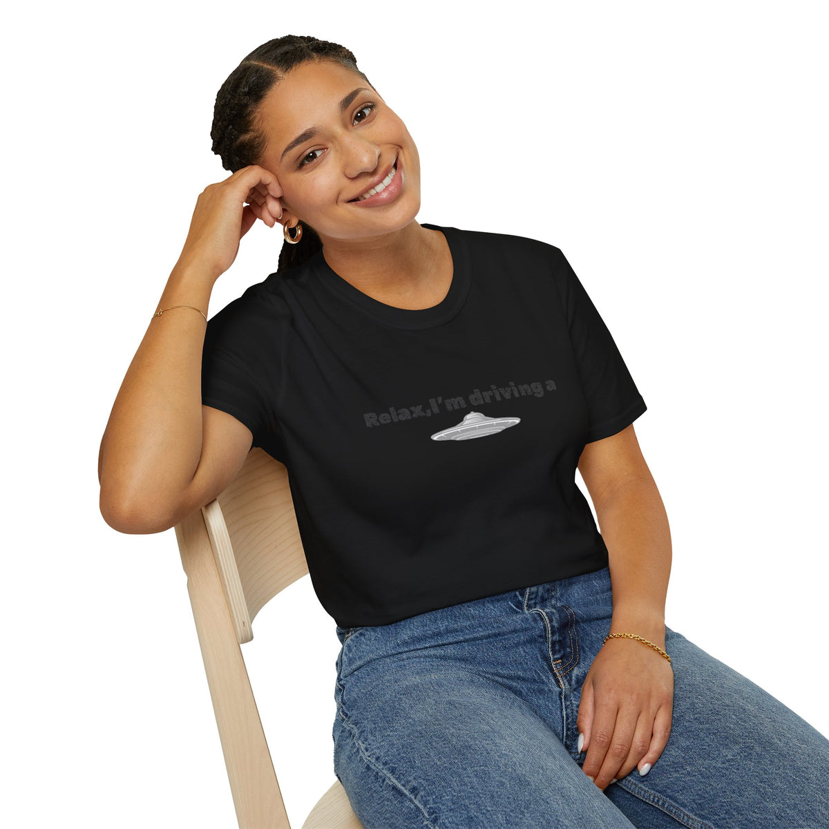 Funny UFO T-Shirt featuring an alien graphic design, perfect for sci-fi fans and casual wear, by Printify.