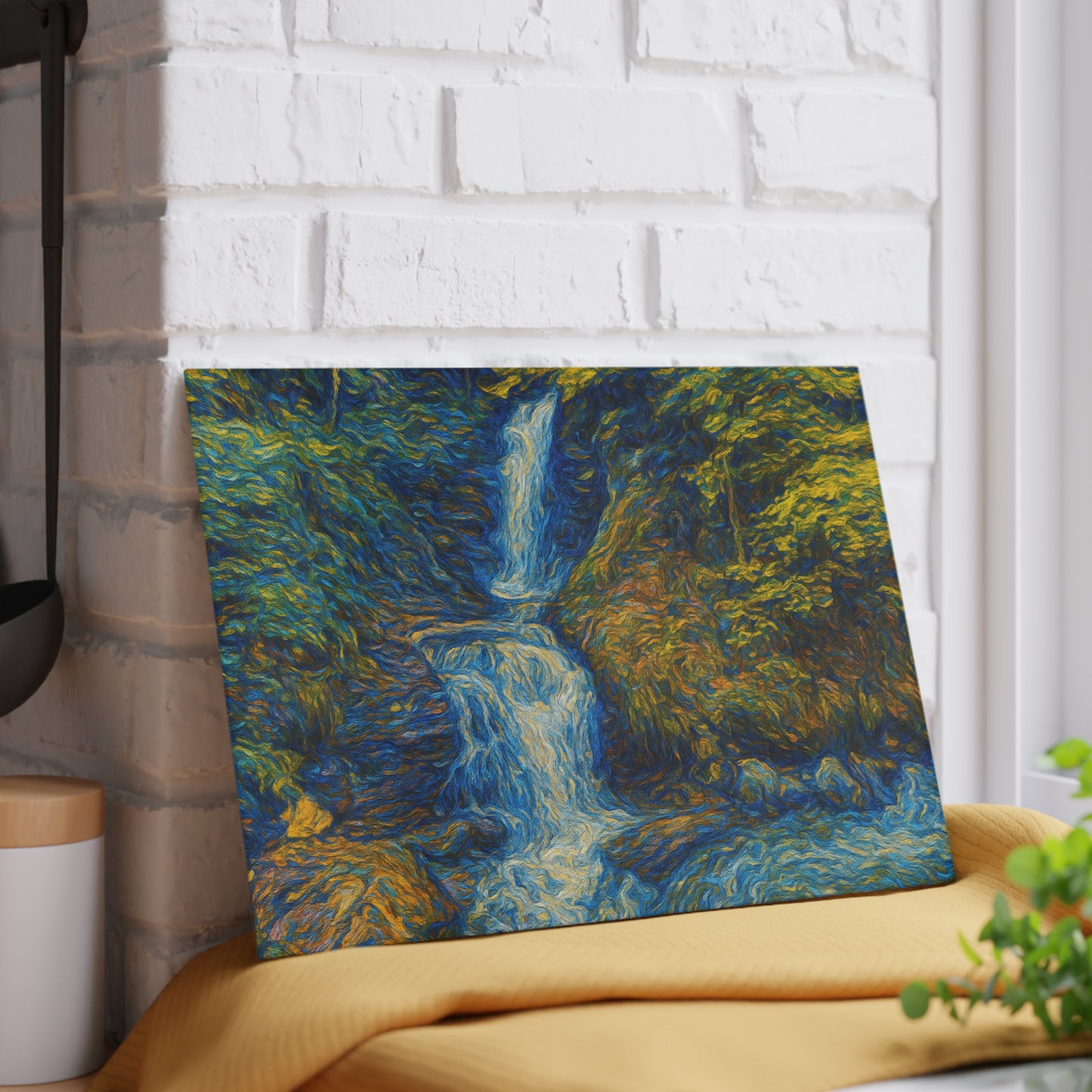 Glass Cutting Board — Tranquil Waterfall Art Print