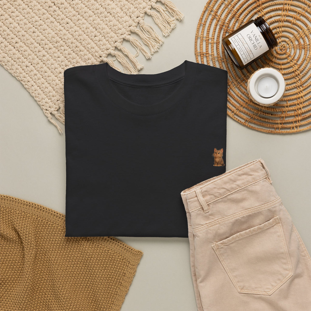 Brown kitten graphic T-shirt for cat lovers, featuring a cute feline design on a comfortable casual tee by Printify.