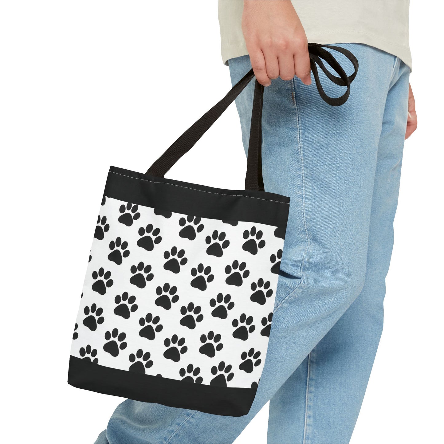 Eco-friendly tote bag with paw print design, perfect for dog and cat lovers, made by Printify, casual carryall bag.