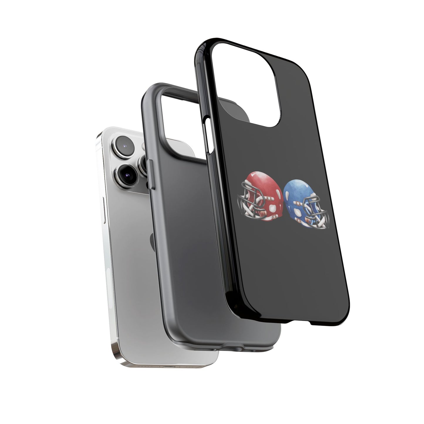 Red and blue football helmet design phone case for iPhone, protective tough cover from Printify.