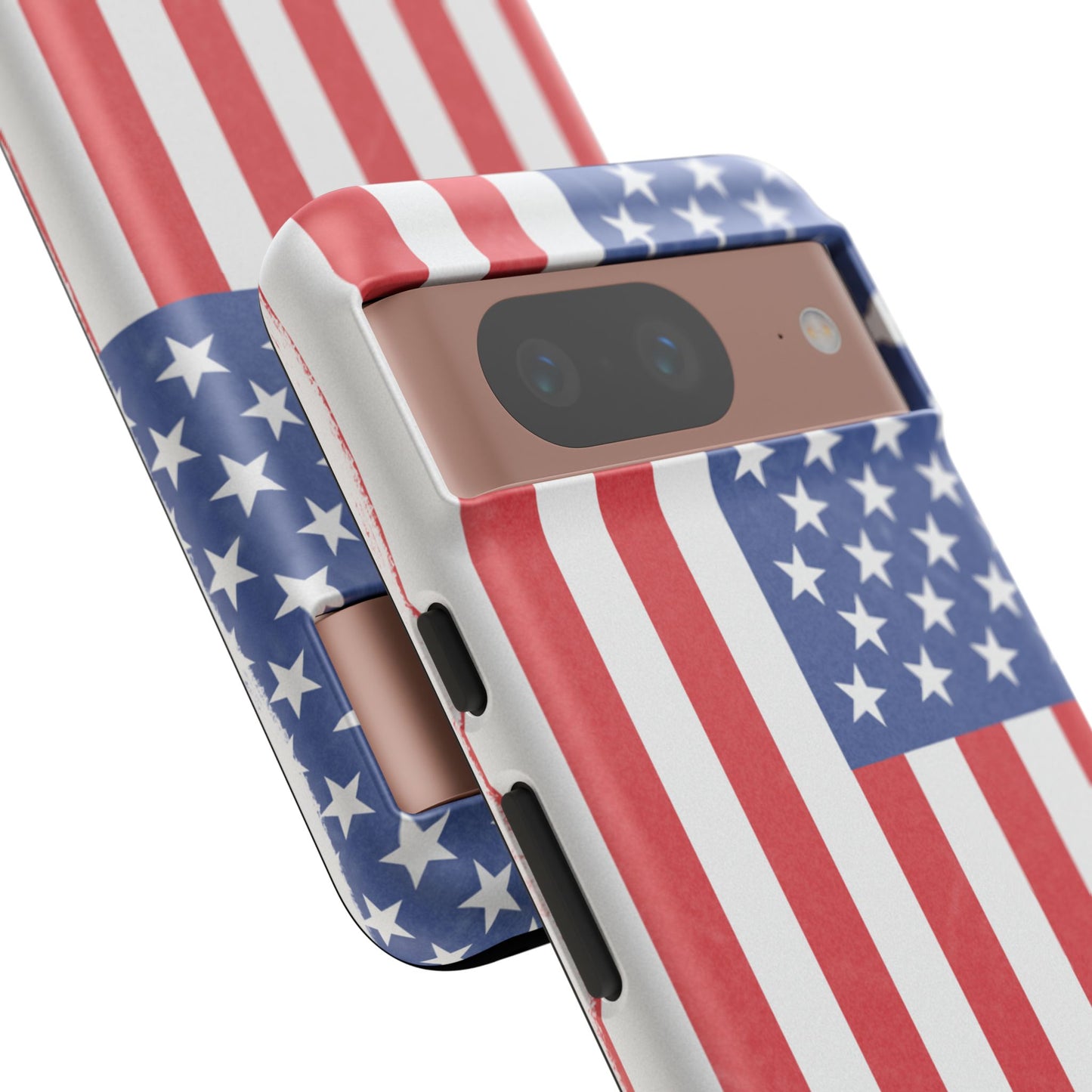 Durable American flag phone case for iPhone with tough, patriotic design, providing protection and style.