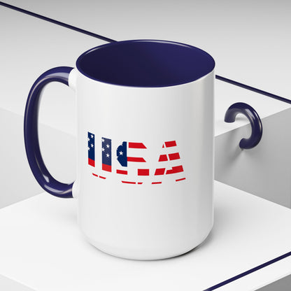 USA Flag Accent Coffee Mug — Patriotic 11/15oz Ceramic Coffee Cup