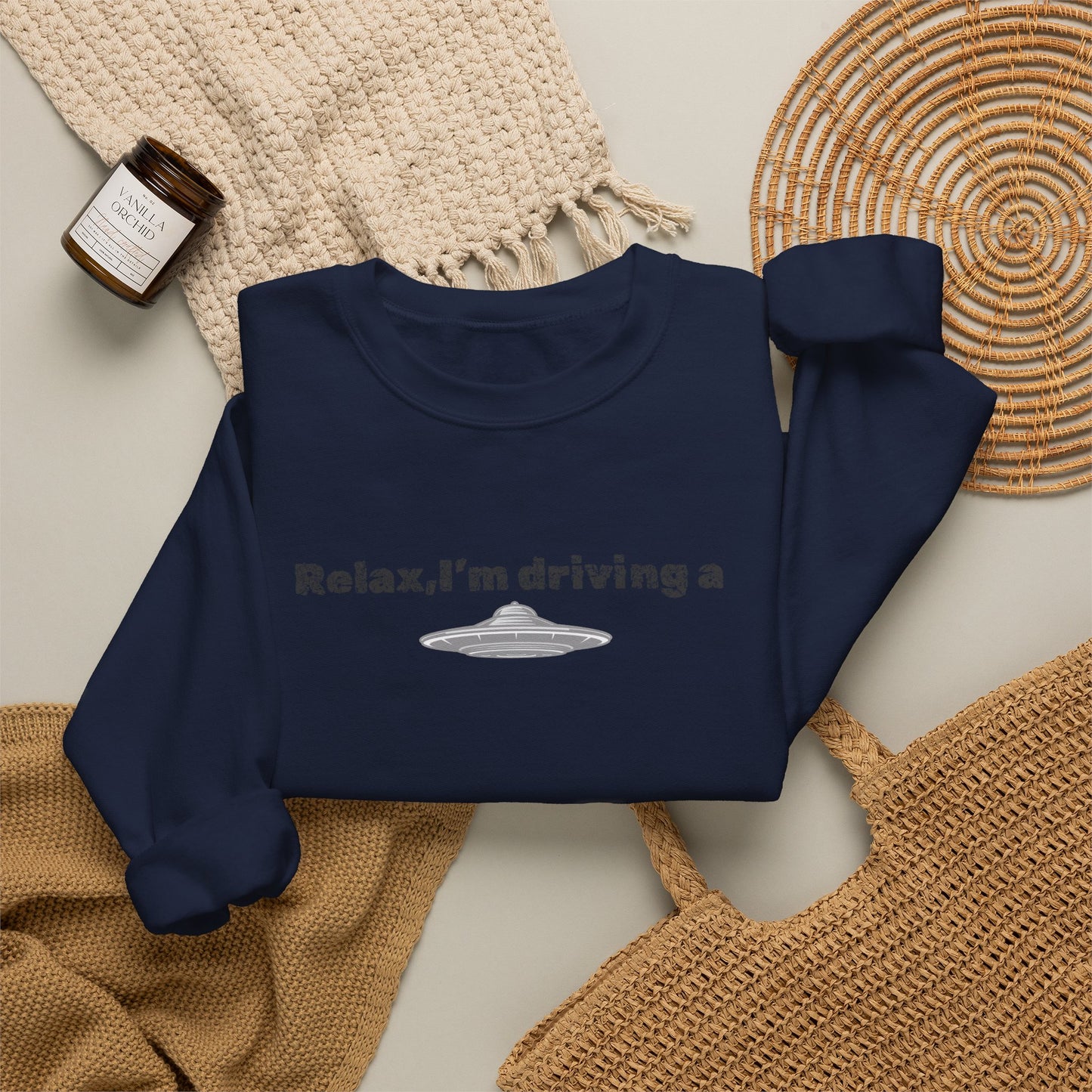 Relaxing UFO Driving Sweatshirt, Funny Gift for UFO Lovers, Unisex Crewneck Pullover, Casual Wear, Space Enthusiast Apparel