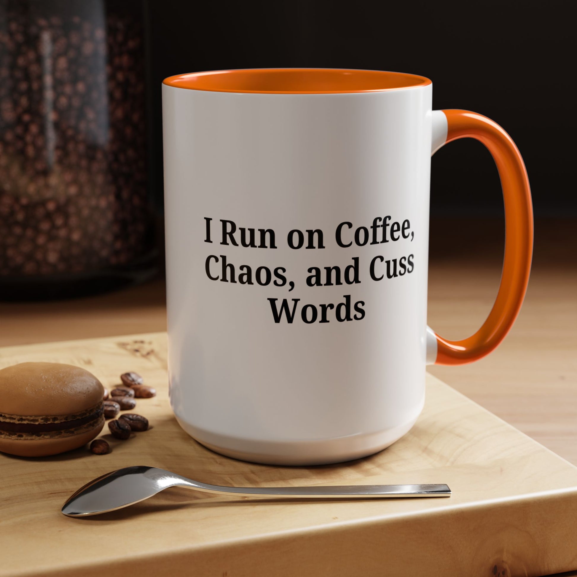 Funny Black Accent Coffee Mug - "I Run on Coffee, Chaos, and Cuss Words" - Ideal Gift for Coffee Lovers - TRV