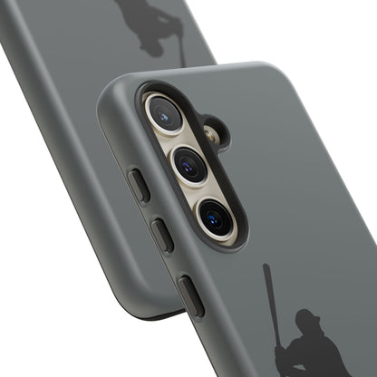 Black tough phone case with a white baseball silhouette design, fits an iPhone, provides sporty protection from Printify.