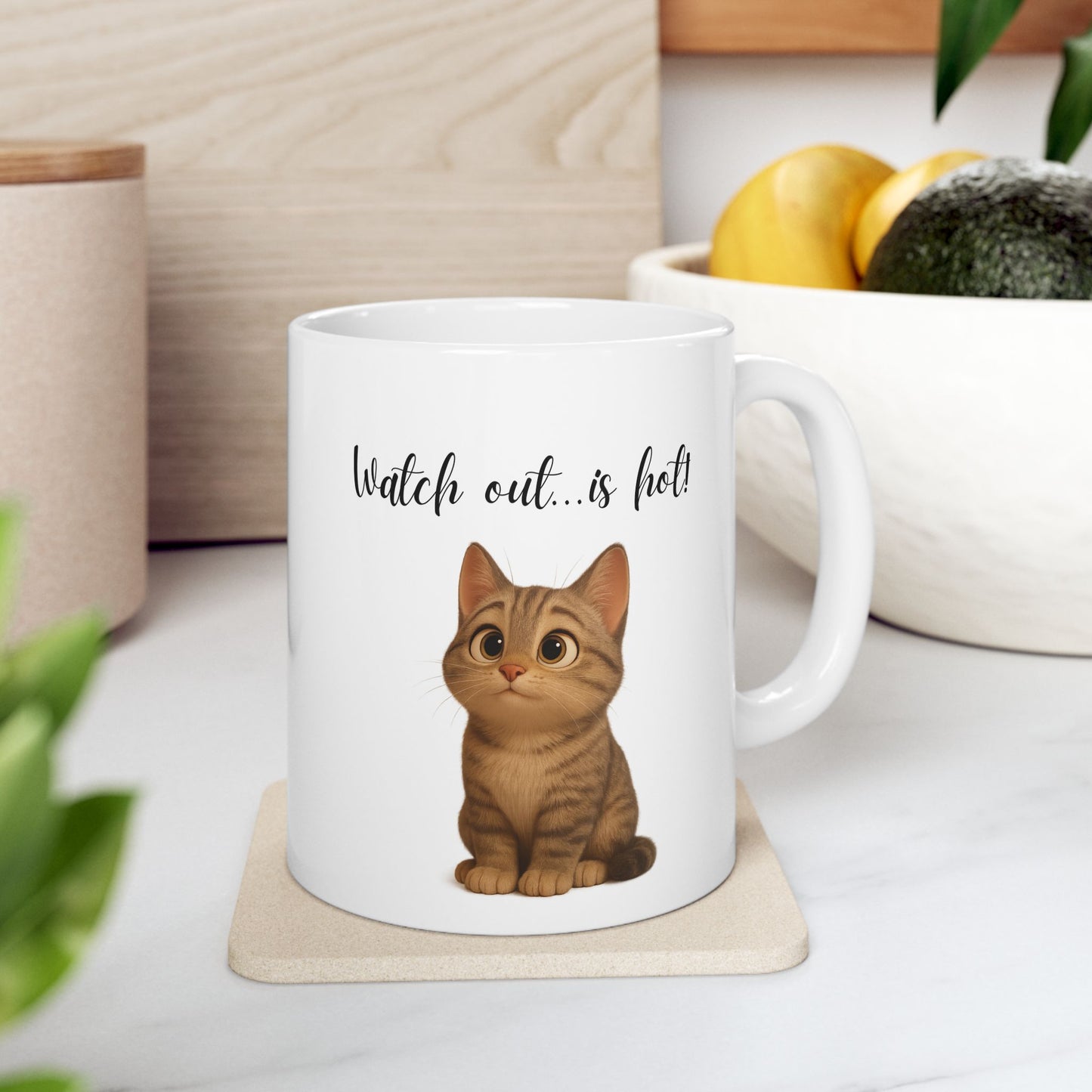 Latte Lover Ceramic Mug — Cute Coffee Cat Illustration (11oz, 15oz)