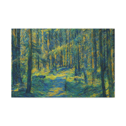 Sunlit Forest Path Canvas — Impressionist Woodland Wall Art