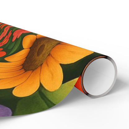 Floral Folk Art Wrapping Paper Roll — Bright Vintage Flower Gift Wrap