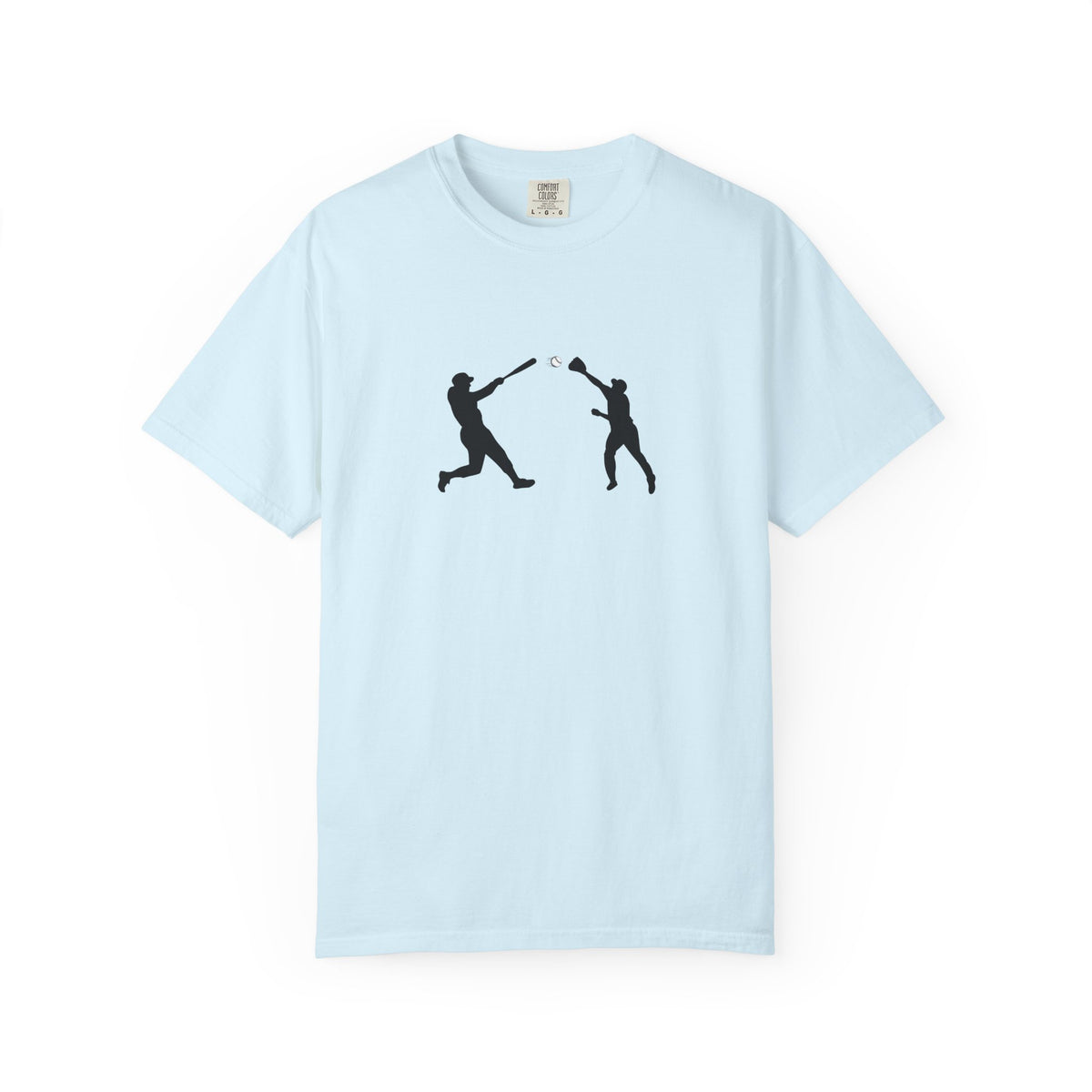 Black baseball silhouette T-shirt featuring a minimal baseball players graphic on a casual crew neck tee.