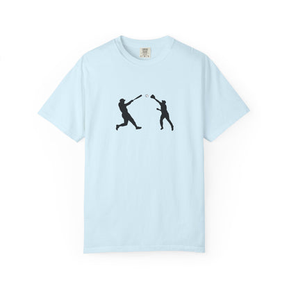 Black baseball silhouette T-shirt featuring a minimal baseball players graphic on a casual crew neck tee.