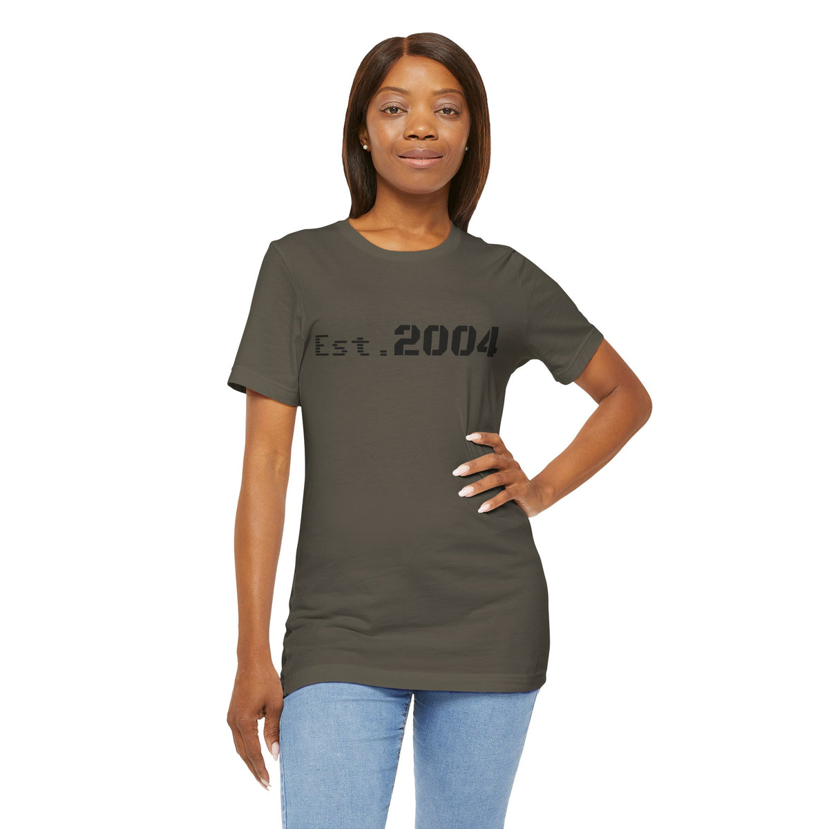 Printed vintage Est. 2004 T-shirt by Printify featuring minimal design and classic birth year style, casual wear for men or women.