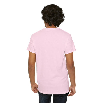 Graphic T-shirt by Printify featuring a dripping lips 'hmm...' bite design in black and white on a casual cotton tee.