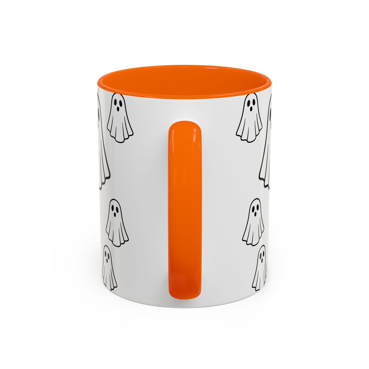 Printify ghost pattern accent coffee mug featuring a cute Halloween ceramic design in 11oz or 15oz size.