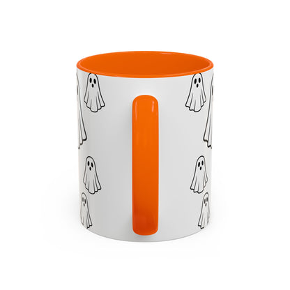 Printify ghost pattern accent coffee mug featuring a cute Halloween ceramic design in 11oz or 15oz size.