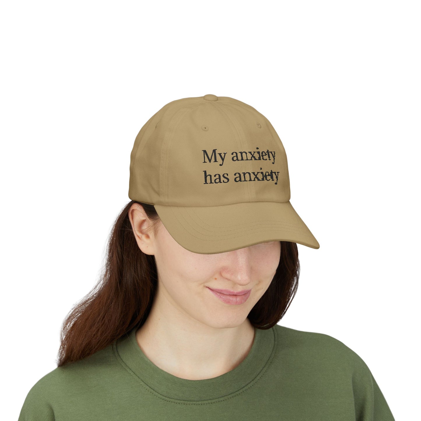 Dad Cap — "My anxiety has anxiety" Embroidered White Baseball Hat
