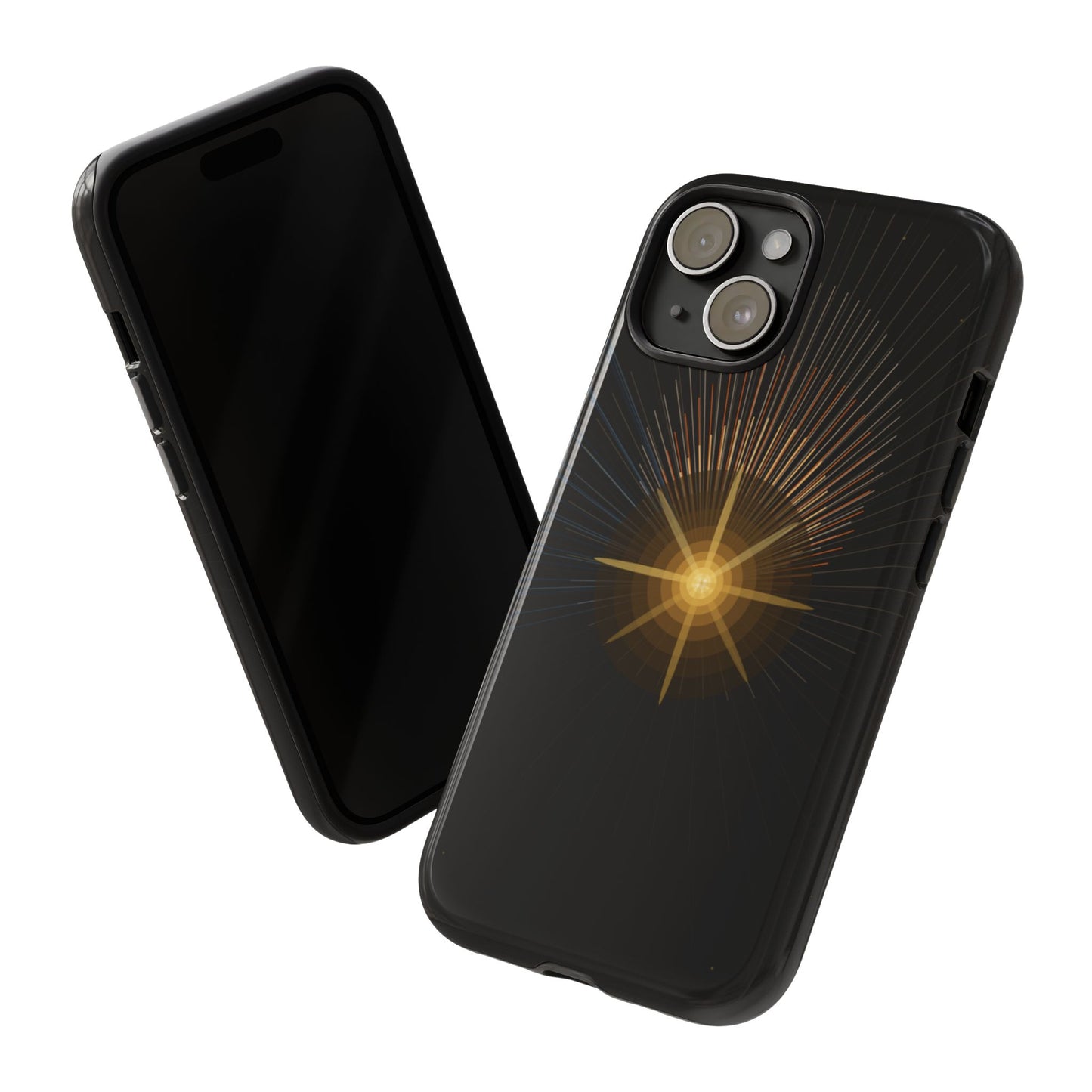 Tough Cases - Radiant Star Phone Case, Protective Black Shockproof Cover with Golden Light Design