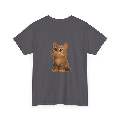 Brown kitten graphic T-shirt for cat lovers, featuring a cute cat design on a comfortable Printify T-shirt.