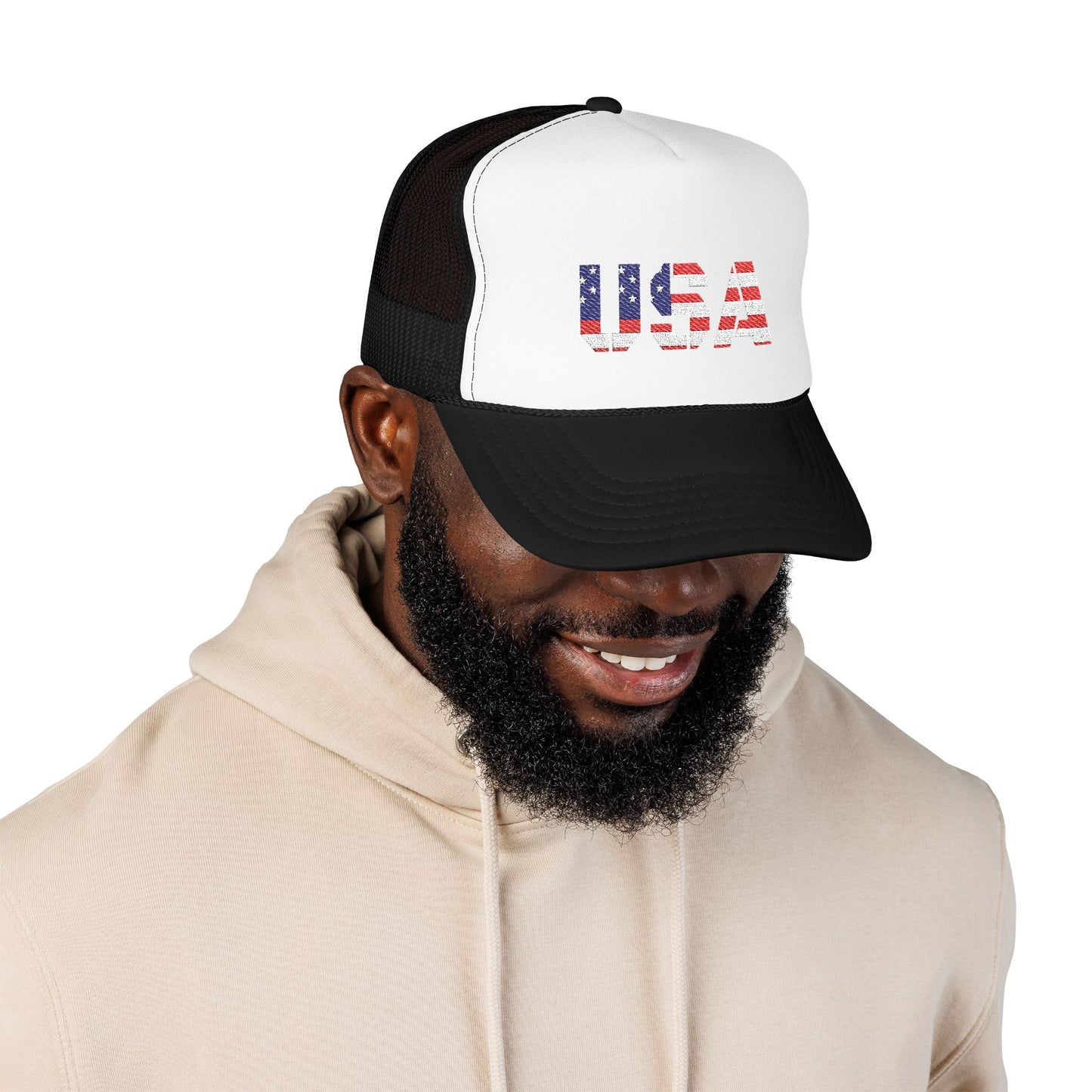 USA Flag Embroidered Foam Trucker Hat, Patriotic Cap, Red Mesh Hat, Summer Outdoor Gear, Festival Accessory, July 4th Gift - TRV