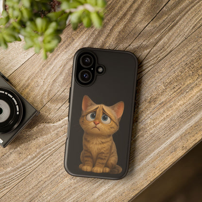 Cute sad kitty print phone case for iPhone, protective and stylish cat-themed accessory from Printify.
