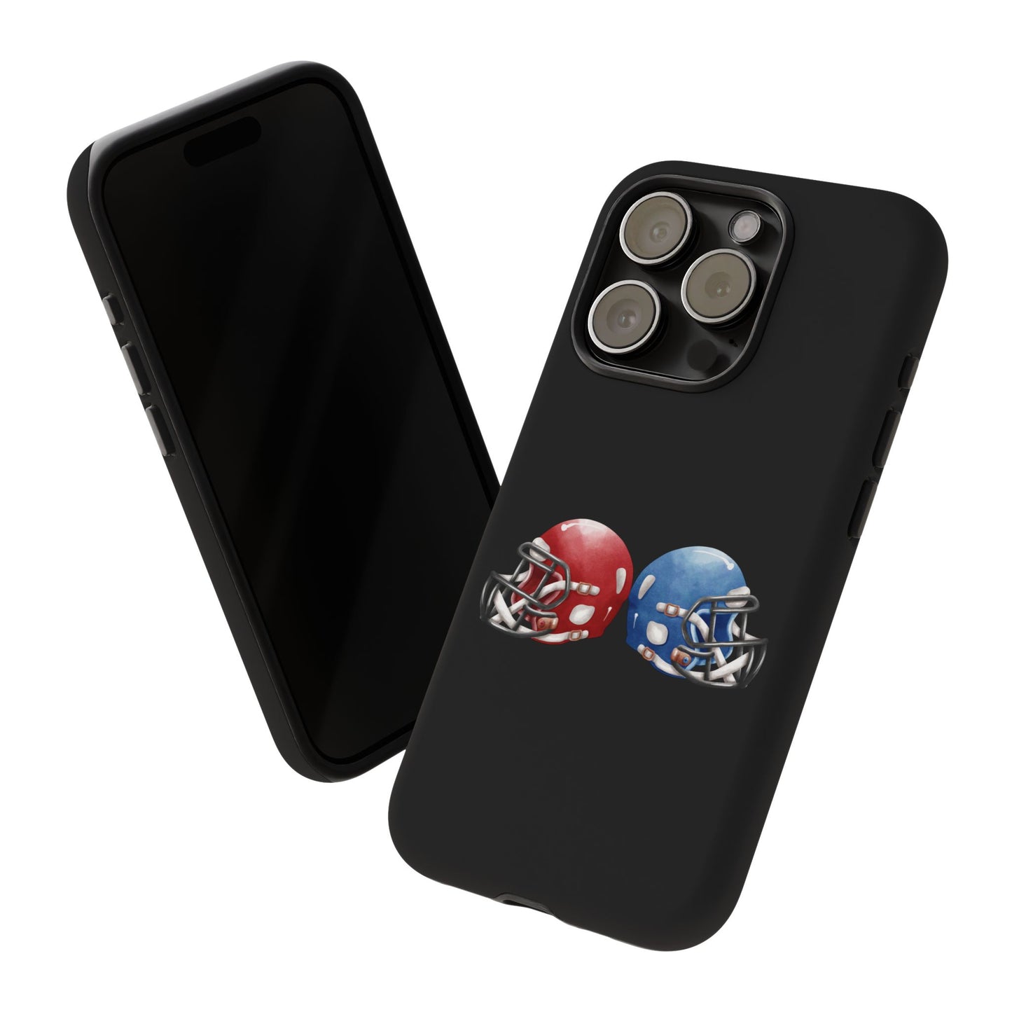 Red and blue football helmet tough phone case for iPhone, protective Printify cover with sports helmet design.