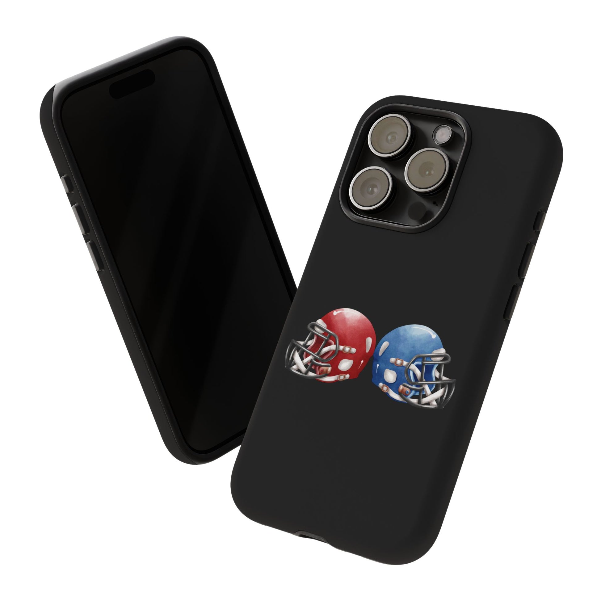 Red and blue football helmet tough phone case for iPhone, protective Printify cover with sports helmet design.