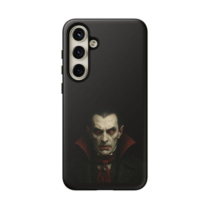 Gothic vampire portrait phone case for iPhone featuring Dracula horror design, printed by Printify.