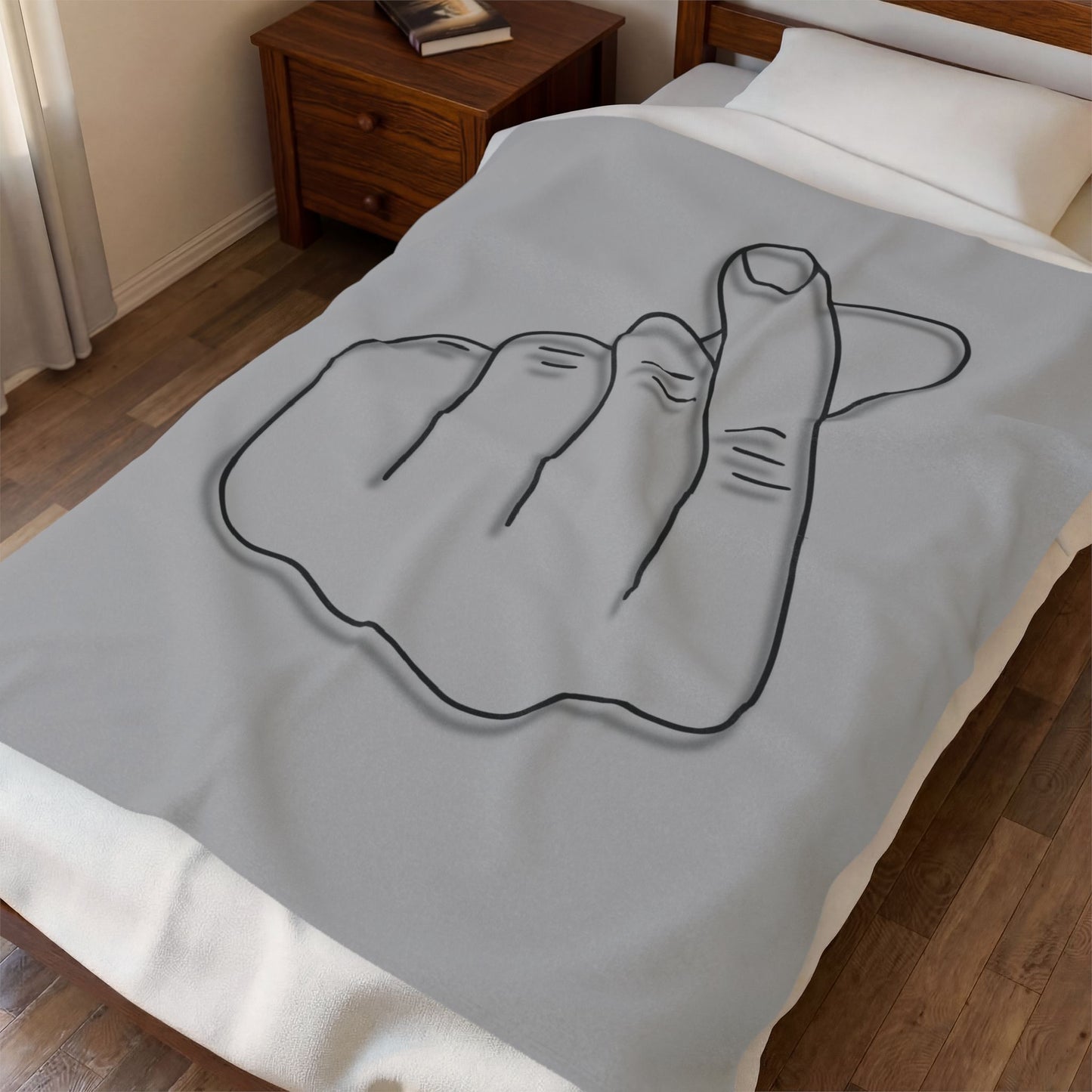 Velveteen plush blanket with heart gesture all-over print, soft cozy throw for home decor or gift-giving by Printify