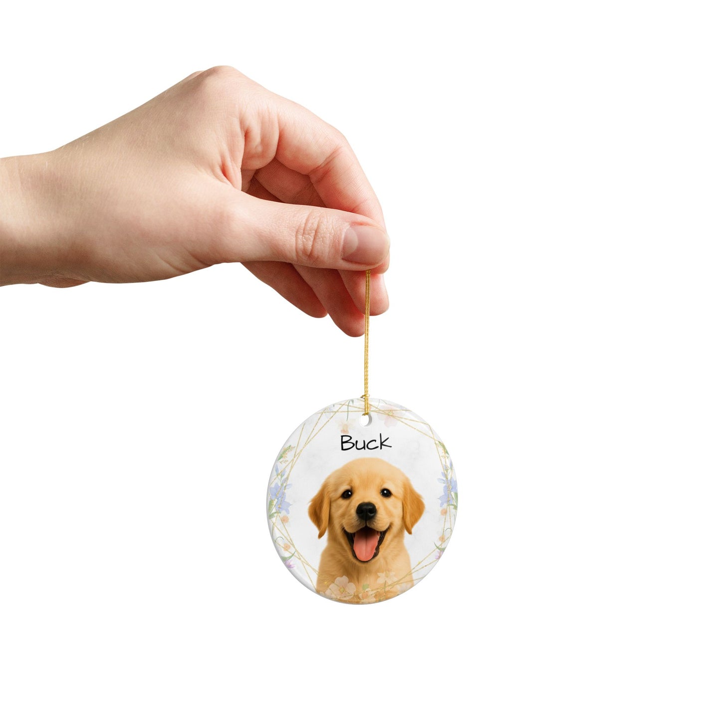 Golden Retriever Puppy Ornament, Ceramic Pet Photo Ornament | Personalized Name Option - TRV
