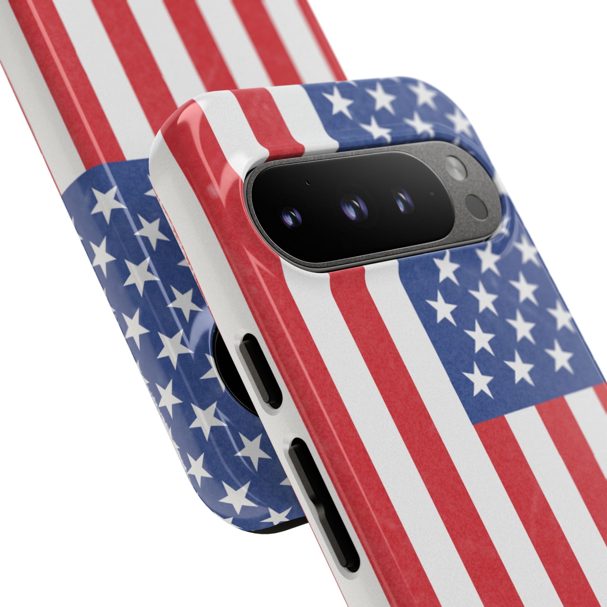 American flag tough phone case for iPhone by Printify, featuring durable, patriotic design on a protective iPhone cover.