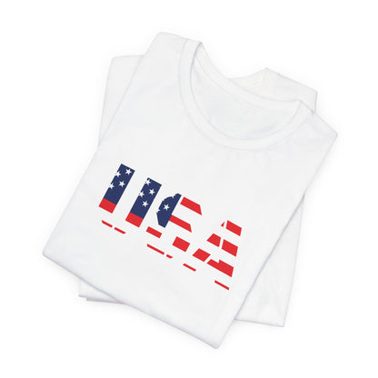 USA Flag Text Tee — Patriotic Fourth of July T-Shirt