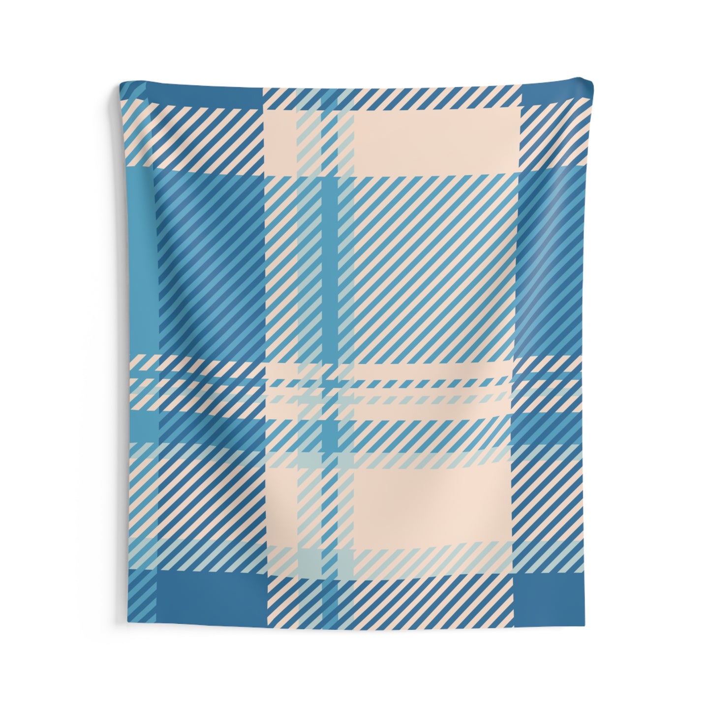 Blue Plaid Wall Tapestry — Cozy Denim Check Indoor Decor