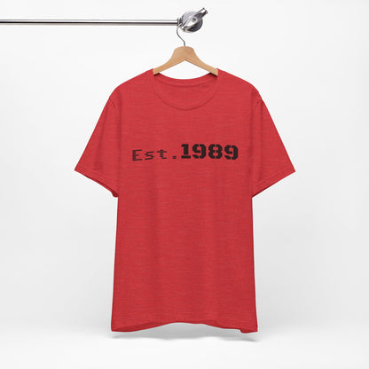 Vintage Est. 1989 Printify T-shirt featuring a bold graphic design celebrating the year of birth.