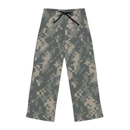 Camo women's pajama pants with digital army print, all-over print lounge sleepwear by Printify, featuring a comfortable fit and camouflage design.