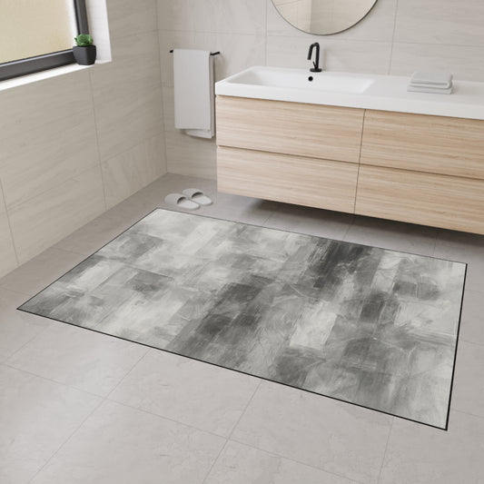 Modern abstract print floor mat by Printify, heavy-duty rug for kitchen or entryway, with colorful abstract design on durable surface.