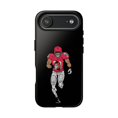 Black football player tough phone case for iPhone, printed with sports design, offers durable protection from Printify.