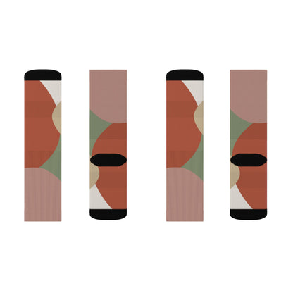 Abstract Geometric Floral Sublimation Socks | Colorblock Crew Socks
