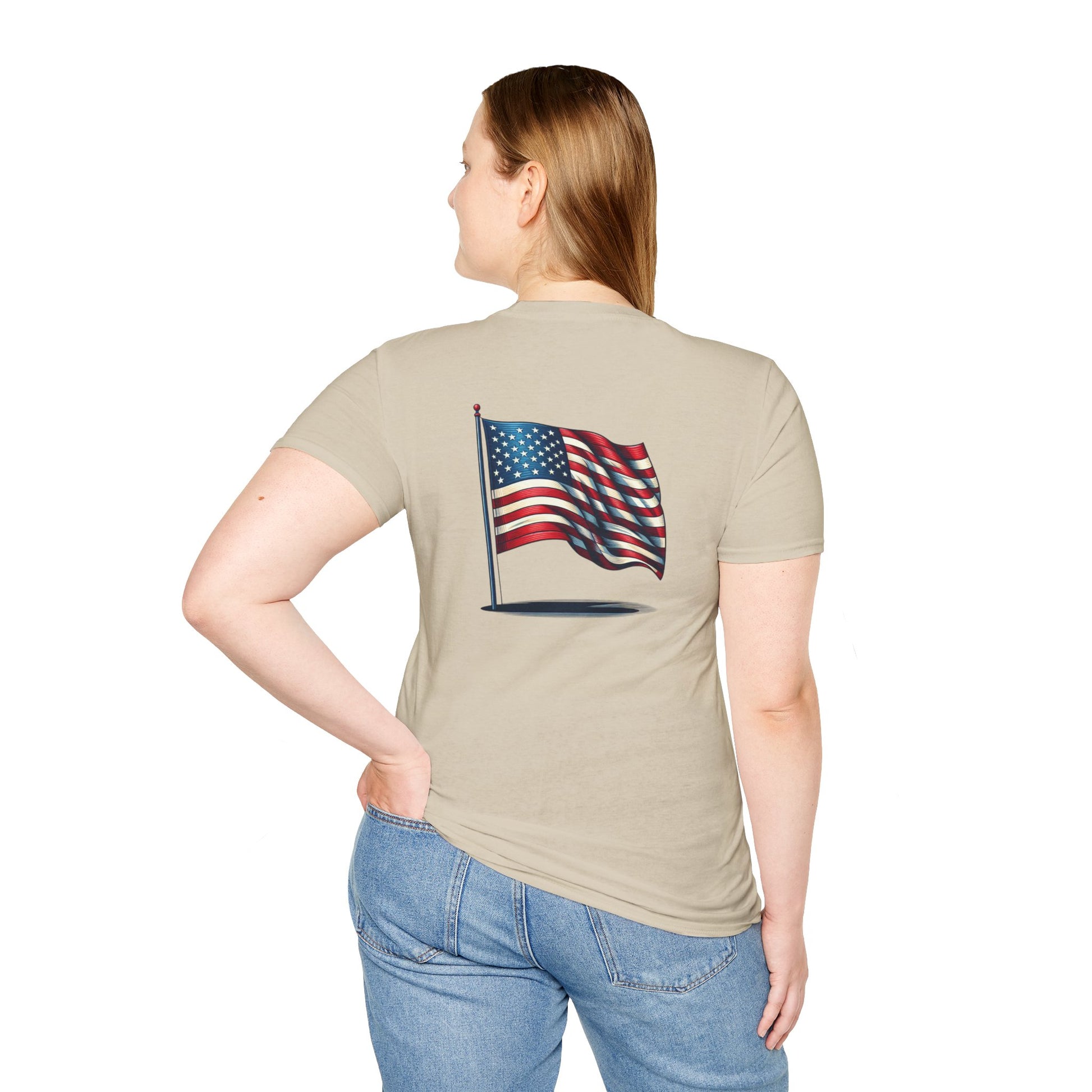 Patriotic Unisex Softstyle T-Shirt, American Flag Tee, USA Pride Shirt, Perfect for Independence Day, Casual Wear - TRV