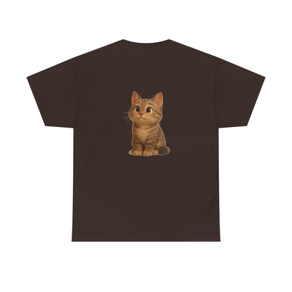 Brown kitten graphic T-shirt for cat lovers, featuring a cute cat design on a comfortable Printify T-shirt.