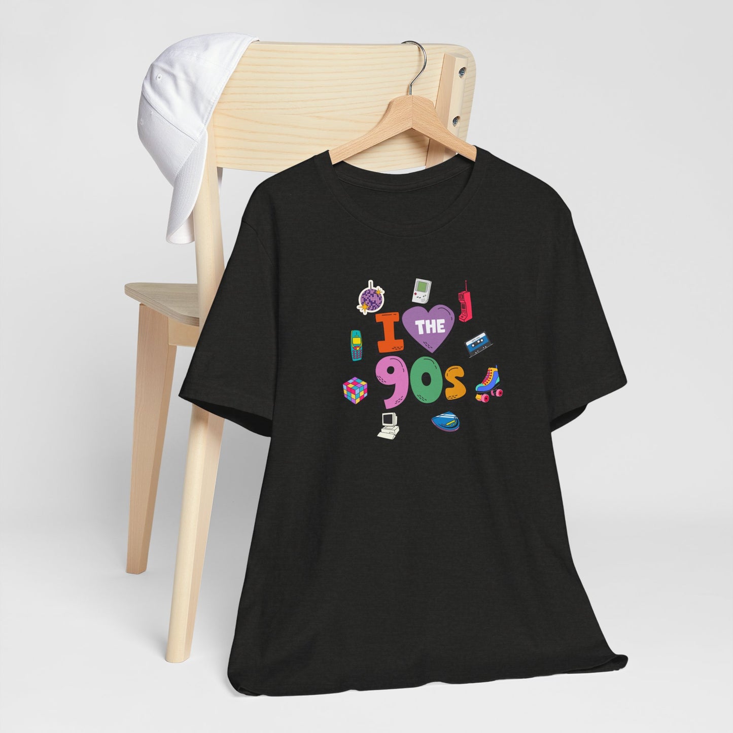 I  Love the 90's Short Sleeve Tee - Retro Graphic Tee, Vintage Style Shirt, Perfect for Casual Outings, 90s Nostalgia Apparel