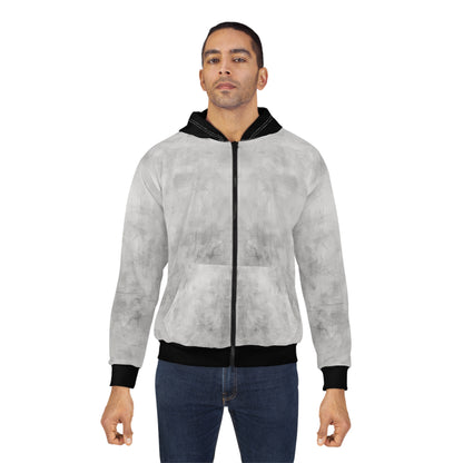 Gray marble tie-dye print zip hoodie with all-over marble pattern and full zip closure, by Printify.