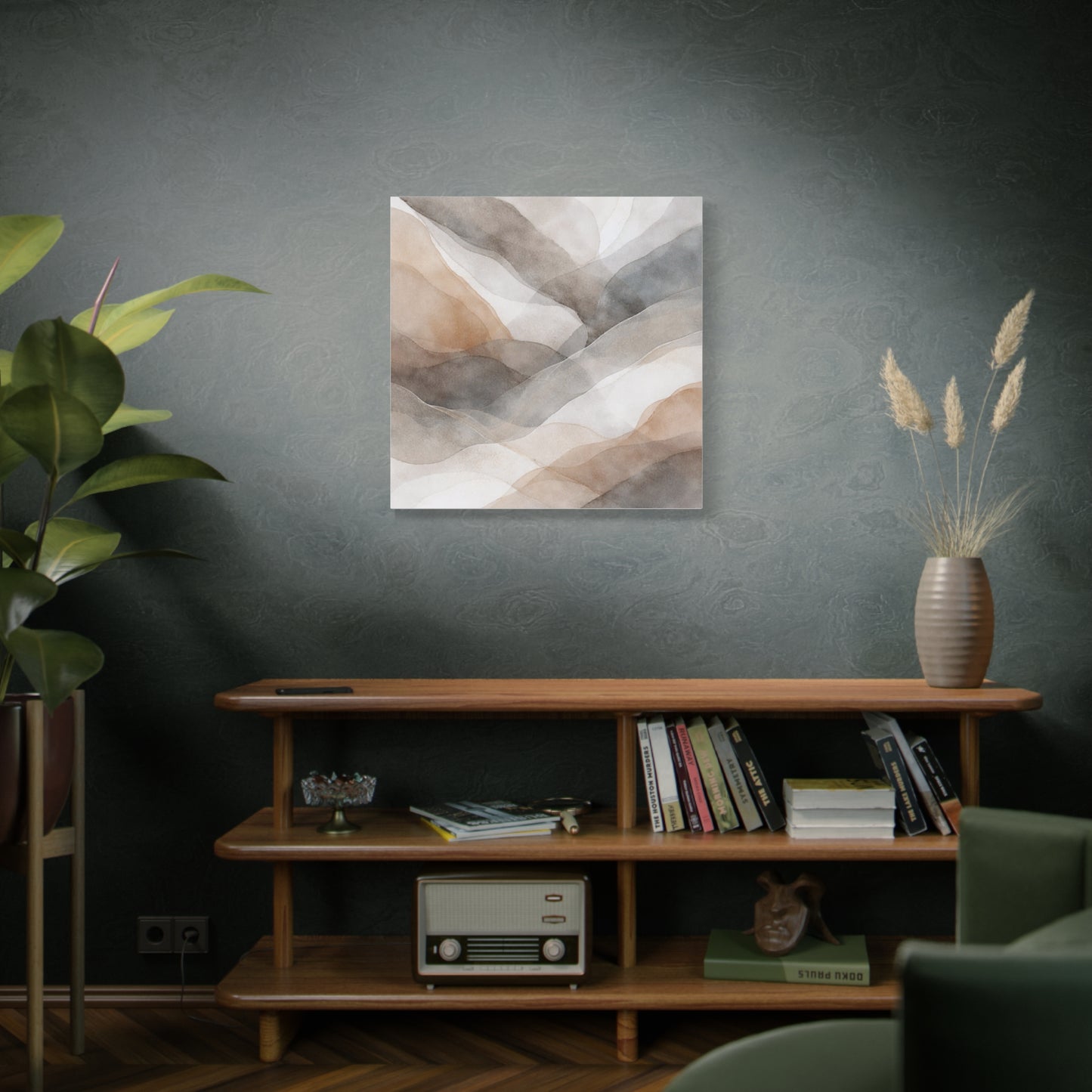 Neutral Abstract Watercolor Waves Canvas